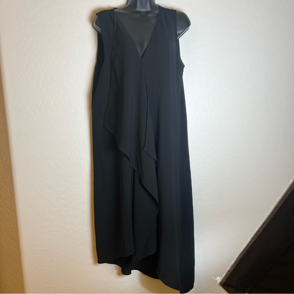 White House Black Market Black Sleeveless V Neck Asymmetrical Maxi Dress 12 L